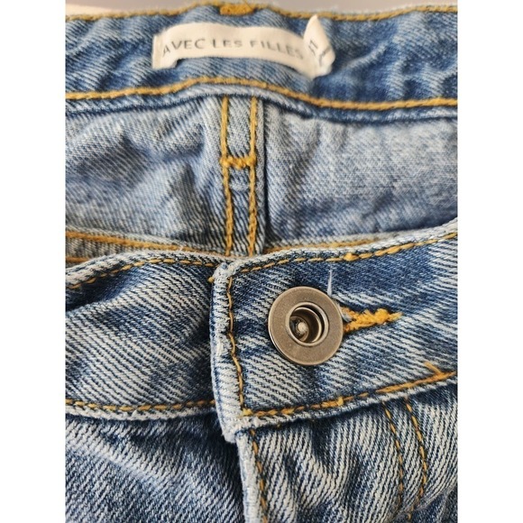 Avec Les Filles Med Wash Distressed Straight Leg Sz 31 button fly beach boho - Picture 8 of 12